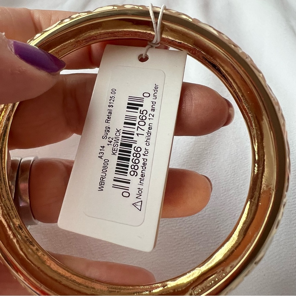 Kate Spade gold tone cream enamel wide bangle bracelet BNWT - Picture 9 of 16